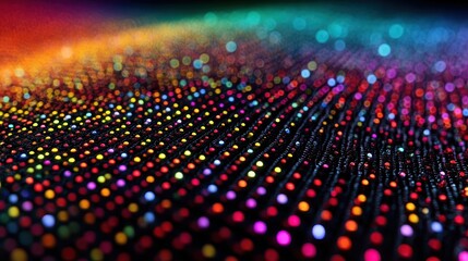 Abstract glowing colorful led lights arranged on a dark background forming an array of vibrant hues and tones creating a dazzling effect