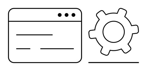 Web interface outline next to a gear highlighting website customization, software settings, system management, and development tools. Ideal for technology, development, configuration, system