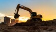© Dea - Excavator working on construction site at sunset