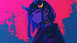© Adja Atmaja - Lofi anime style demon woman, neon wallpaper widescreen