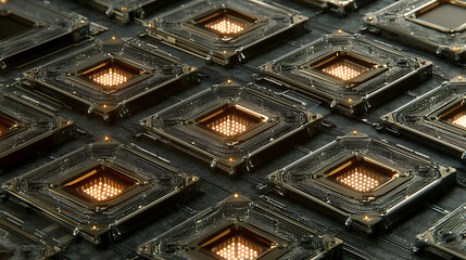 Array of Illuminated Microprocessors in a Grid Pattern