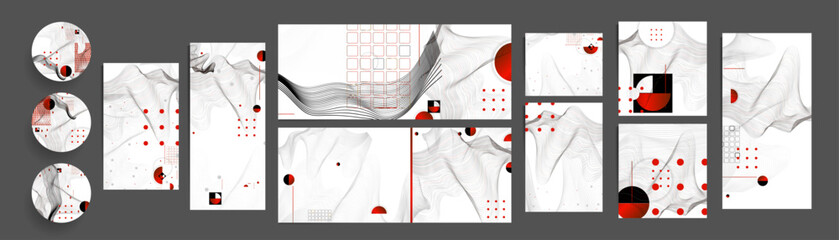 Wall Mural - Poster design Japanese style templates set invitations to lines abstract background for book cover texture brochure