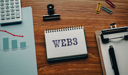 There is notebook with the word Web3. It is as an eye-catching image.