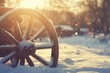 © Asiah - Snow-Covered Wagon Wheel in Peaceful Winter Scene