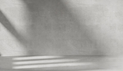 Wall Mural - Gray background with cement wall texture. Minimalist abstract background for product presentations with soft shadows from the window