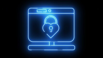 monitor screen icon and padlock icon with neon effect