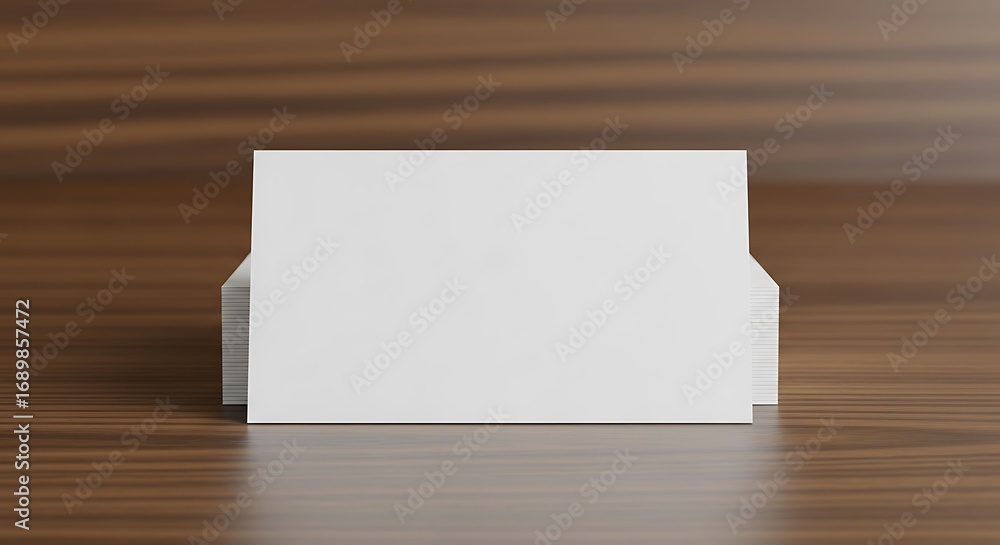 White Business Card Holder on Wooden Surface.