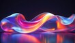 © bright - Colorful fluid wave shape with smooth, translucent surface glowing in neon pink, orange, blue, and purple on reflective dark background, conveying energy and motion
