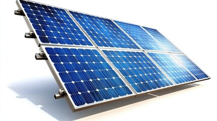 Angled Solar Panel Array: Renewable Energy, Clean Power, White Background.