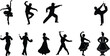 © MDALRAFIN - Dance silhouettes collection, ballet, hip hop, tango, flamenco, salsa, folk dance, breakdance, traditional dance costumes, dance poses, artistic movement, couple dance, solo dance
