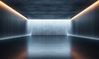 © Aleksandra - Empty futuristic room with glossy floor and concrete walls illuminated by blue and orange LED strip lights creating a sleek and modern atmosphere