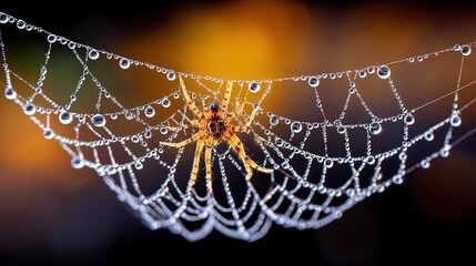 Intricate Spider Web Adorned with Dew Drops in Nature's Beauty