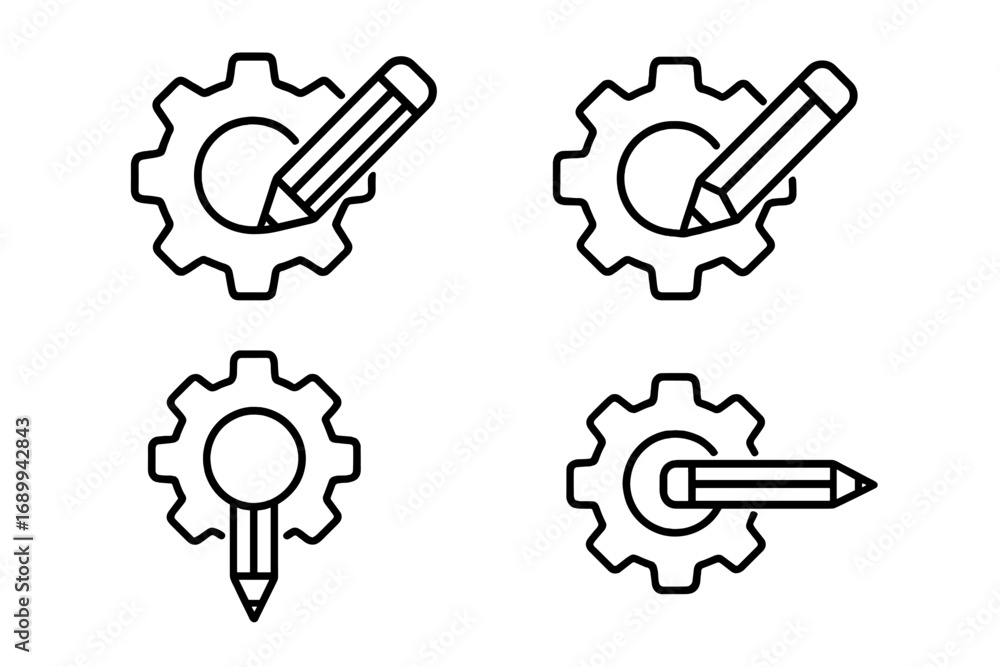 Gear and pencil line icon set. Concept of customization, settings ...