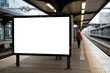 © ريحان - Blank white billboard on train station platform with person walking white screen