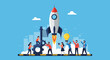© Rul - Startup Teamwork and Rocket Launch Illustration
