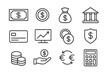 © Permelia - Finance and banking line icon set. Money, currency exchange, investment, and payment symbols. Vector business outline icons for web and mobile. Financial graphic elements.