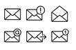 © Eveline - Mail icon collection. Thin line art envelope vector set. Email, message, notification, send, receive, open mail concepts. UI, UX, and web design graphic elements.