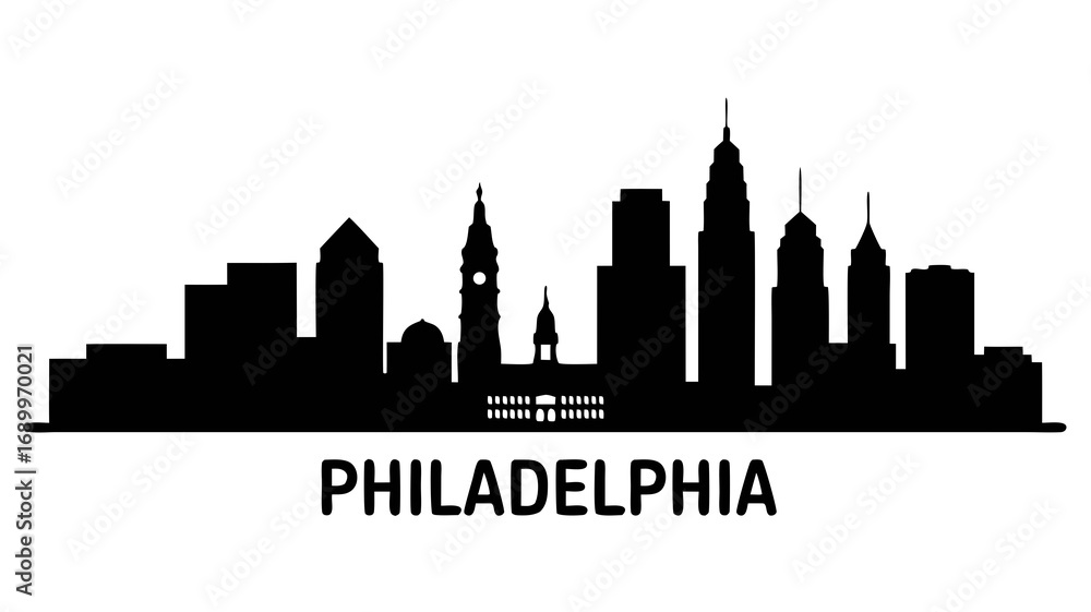 Philadelphia Skyline Vector Silhouette Illustration, A Cityscape with ...