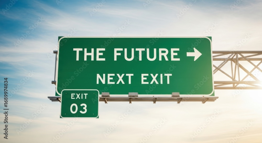 Next Exit Green highway sign displaying the future next exit indicating direction ...