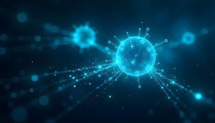 Quantum computing inspired background with entangled particles and light beams, dark space theme with vibrant highlights .