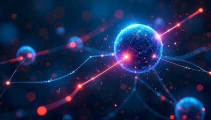 Quantum computing inspired background with entangled particles and light beams, dark space theme with vibrant highlights .