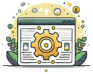 Digital settings and software concept, gear icon inside of a web browser graphic