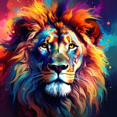  Vibrant lion portrait, colorful