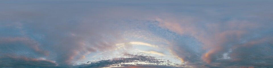 Wall Mural - sunset sky with bright glowing pink cumulus clouds. seamless spherical hdr 360 panorama. full zenith