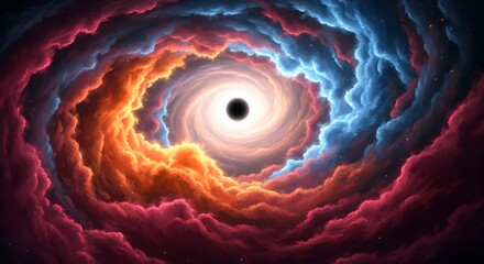 Wall Mural - A swirling vortex of colorful cosmic clouds surrounds a black hole, creating a mesmerizing and aweinspiring representation of deep space phenomena