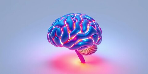 Wall Mural - Abstract glowing AI brain on white background,  deep learning,  white