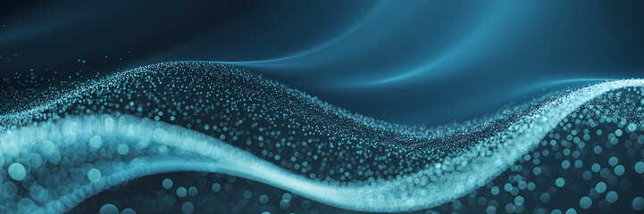 Abstract blue wave of glowing particles and bokeh background