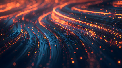 Dynamic flow of glowing digital data streams creating a vibrant abstract network of light and energy.
