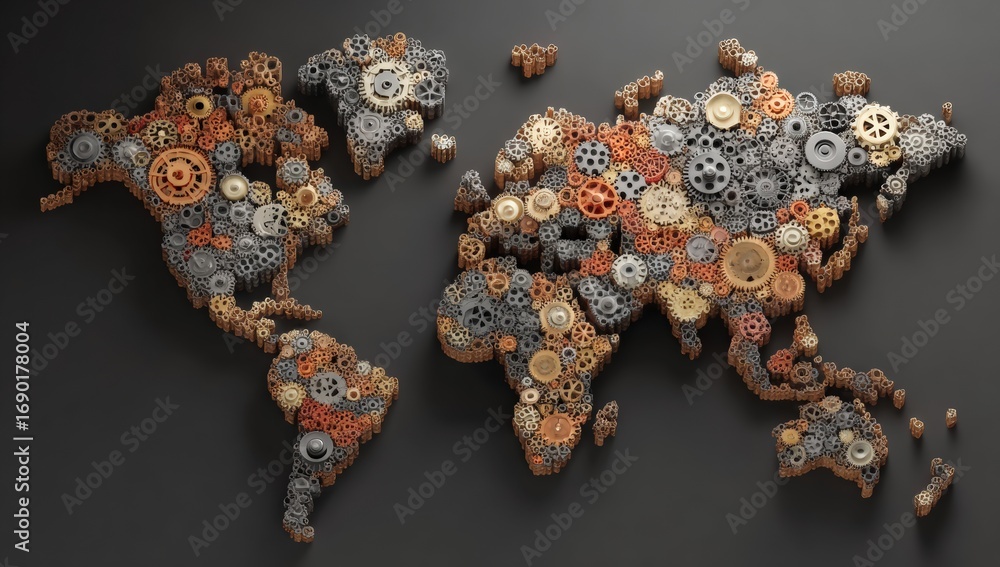 World map composed of gears and cogs (2) Stock Photo | Adobe Stock