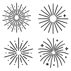 firework linear sun icons, circular fireworks starburst explosion with sparkles. Vibrant festive decoration, 
celebration design vector
