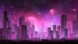 © muryor - Futuristic Neon City Skyline Under Space Sky with Planets and Shooting Stars