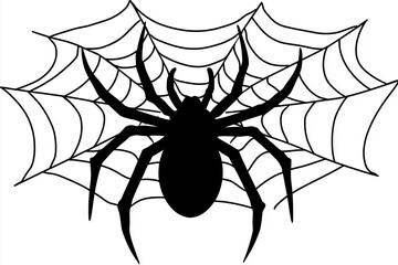 illustration of black spider and web silhouette isolated on white background,Halloween spider web and spiders isolated on white background