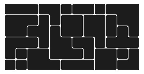 Bento grid abstract layouts with geometric tiles and rounded corners. Modern modular UI design panels, trendy web interface templates, collage frames and infographics. Vector illustration.