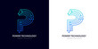 © nuddss - P title electronics line for privacy tech brand logo. Futuristic data privacy protection or proxy innovation computing technology text letter with cyber typographic in gradient blue logotype.