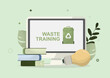 © Megane Ad - Waste Management Training. Environmental education. Recycling education program. Leadership training for sustainability. Workplace waste training session. Digital tools.Flat style. Vector illustration