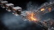 © Kant - Blockchain Digital Chain: A close-up, hyper-realistic portrayal of a blockchain, with each digital block connected by a metallic chain, hinting at the secure and innovative digital transformation.