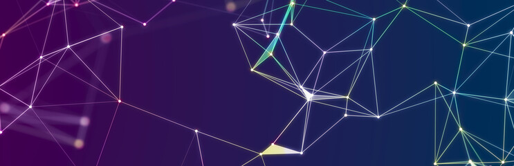 Wall Mural - Abstract digital communication points. Technological background. Network connection structure. Color plexus effect. 3D
