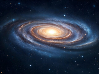 spiral galaxy with bright center and swirling arms against starry background.