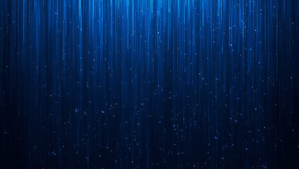 Abstract deep blue digital rain effect with glowing particles and light streaks creating a futuristic technological background
