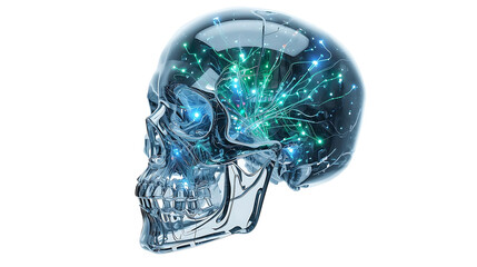 Artificial Intelligence A Technological Brain Depicted in a Transparent Skull