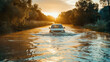 © Volodymyr Shcherbak - Car driving on a flooded road during a flood caused by heavy rain, in motion, car insurance concept