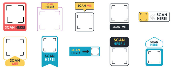 Set of QR code scanning icon with smartphone, barcode scanning sign, QR code scanning flat vector. Barcode. Vector illustration.