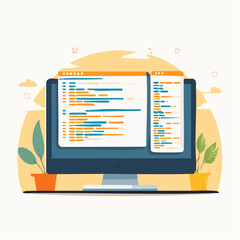 Flat Design Computer Screen Displaying Code