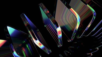 Wall Mural - abstract iridescent glass blocks on a black background, 3d render