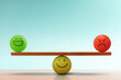 © blacksalmon - Colorful emotional faces balancing on a seesaw, symbolizing mental health and emotional self-regulation through balancing positive and negative emotions