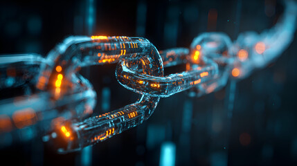 Glowing digital blockchain connecting showing futuristic technology